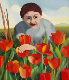 My mother among the tulips