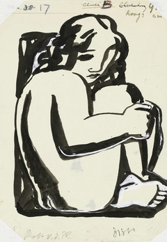 Naakte zittende vrouw met opgetrokken knieën (schets) by Leo Gestel