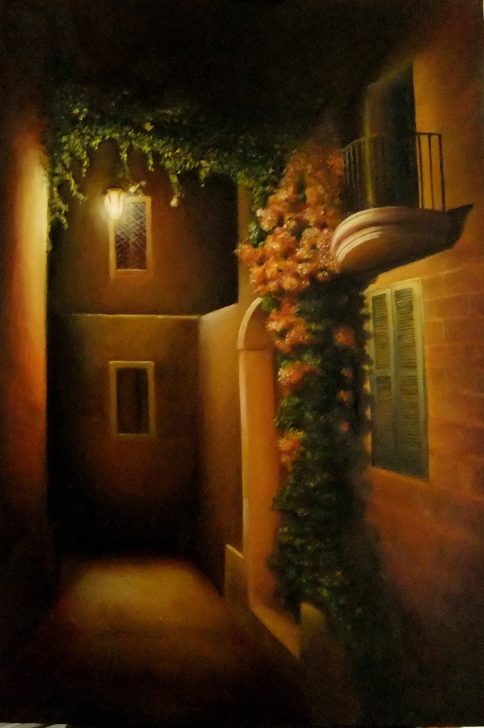 Night Street at Mdina. 60cm  x  80cm  oil on canvas