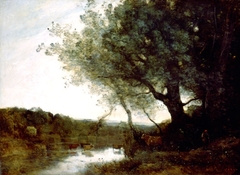 Passage of the ford in the evening by Jean-Baptiste-Camille Corot