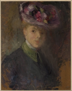 Portrait of a woman in a hat with flowers by Olga Boznańska