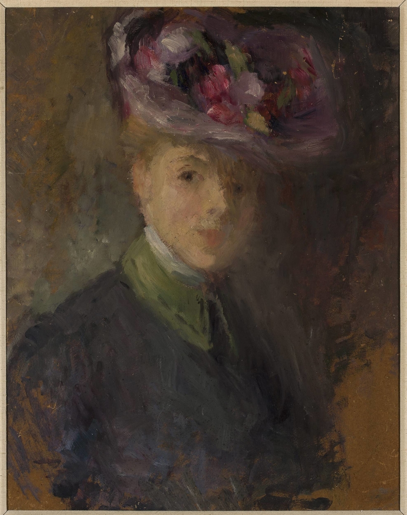 Portrait of a woman in a hat with flowers
