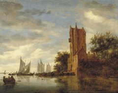 River Scene with the Pellekussen-Poort near Utrecht by Salomon van Ruysdael