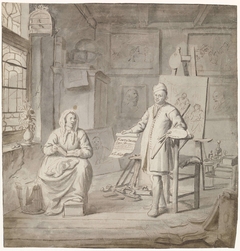 Schilder Michiel Comans en zijn derde vrouw Elisabeth van der Mersche in het atelier