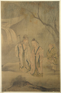 Scholars Strolling by the Waterfall by Anonymous