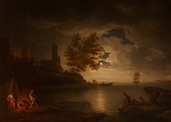 Seapiece by Moonlight with Fisherman by Anonymous