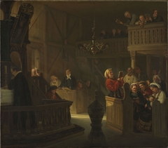 Service in a Norwegian Country Church by Adolph Tidemand