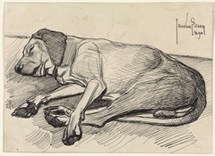 Slapende hond, naar links by Jan van Essen