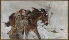 Soldier with a horse by Wojciech Kossak