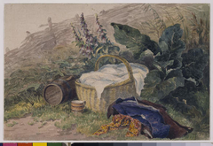 Still Life with Basket, Foxgloves, Clothes etc by David Cox Jr