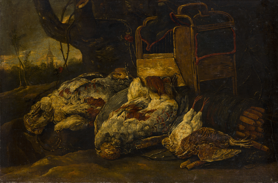 Still Life with Dead Birds, Cage and Net