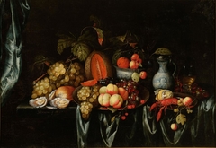 Still life with fruit and shellfish by J Bourjinon