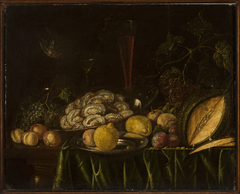 Still life with – fruit, mussels and a bird
