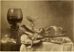 Still life with roemer, chalice and pie by Pieter Claesz
