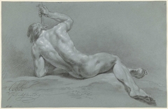 Studie van mannelijk naakt, op de rug gezien, zich oprichtend by Steven Goblé