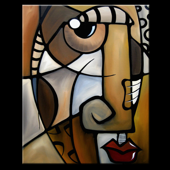 Stylized - Original Abstract painting Modern pop Art Contemporary Cubist Face by Fidostudio