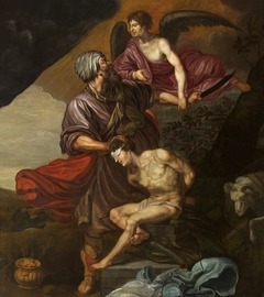 The Angel of the Lord preventing Abraham from sacrificing his Son Isaac