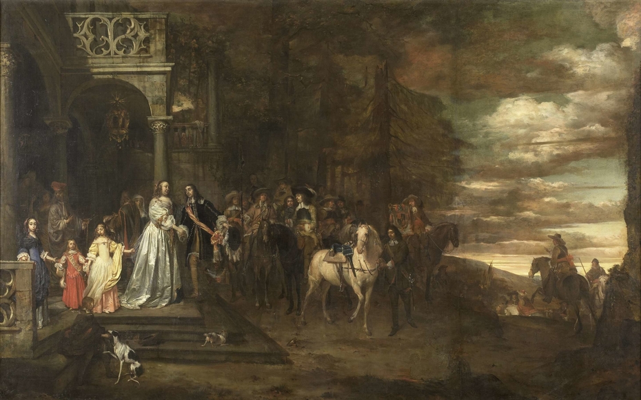 The Leavetaking of Captain Hendrik de Sandra (1619-1707), sent off by his Wife and Children