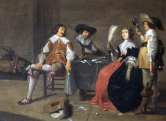 Three Men and a Woman playing Cards  or Three Cavaliers and a Lady in an Interior by Anonymous
