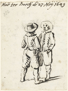 Twee staande jongemannen in gesprek by Harmen ter Borch