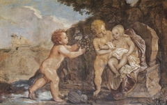 Two Putti offering a Baby a Bunch of Grapes by Francis Cleyn