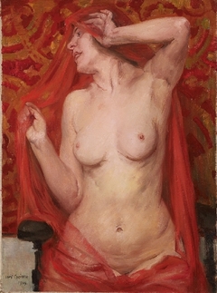 Stimmung in Rot (Halbakt) by Lovis Corinth
