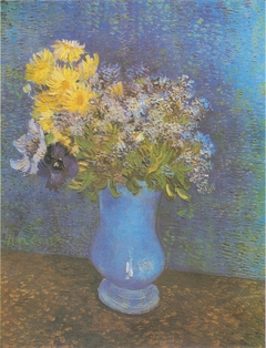 Vase of lilacs, daisies and anemones