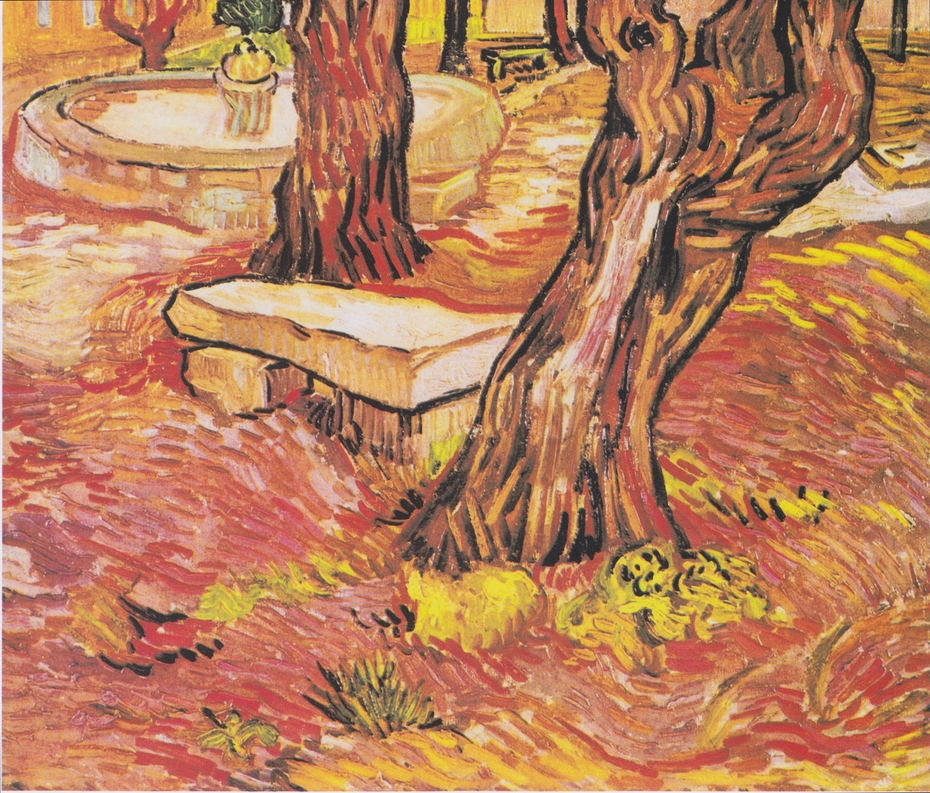 Stone bench in the garden of the hospital of Saint-Paul