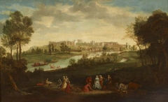 View of Windsor Castle, with Desporting Figures and Cattle in the foreground by Anonymous