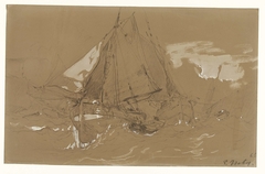 Vissersschuit in een storm by Eugène Isabey