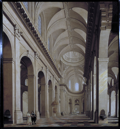 Vue idéalisée de l'intérieur de l'église Saint-Sulpice pendant sa construction by Daniël de Blieck