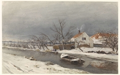 Winterlandschap met huizen aan een vaart by Louis Apol