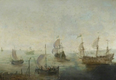 A Warship and Other Vessels by Willem van de Velde the Younger