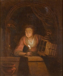 A Woman with a Candle and a Lantern at a Window