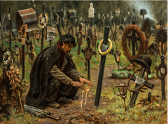 All Saints' Day. A widower in a cemetary for the poor in Rome. by Valdemar Irminger