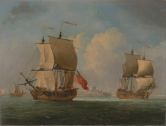 An English Sloop and a Frigate in a Light Breeze by Francis Swaine