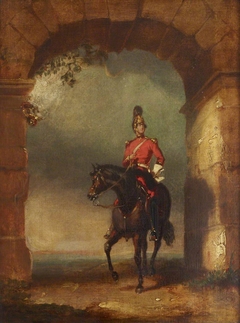 An Officer of the Dragoon Guards mounted on his Charger beneath an Arch