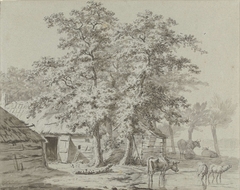 Boerderij onder bomen met vee bij water by Jan Kobell I