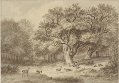 Boslandschap met herten by Barend Cornelis Koekkoek