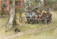 Breakfast under the Big Birch (From a Home watercolor series) by Carl Larsson