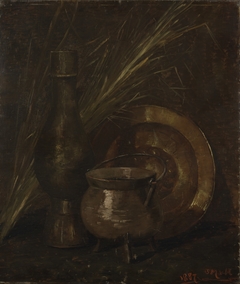 Bronze pot, brass dish and vase by Sina Mesdag-van Houten