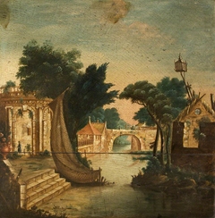 Capriccio River Scene with a Temple, Houses and Bridge