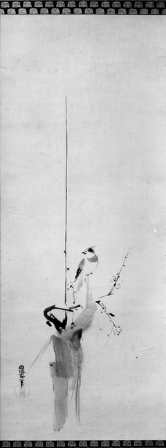 Crested Bird on Stump of Plum Tree by Kanō Naonobu