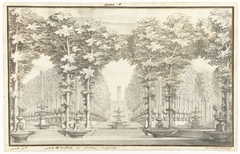 Decorontwerp voorstellende de tuin van het Keizerlijk Paleis by Giuseppe Galli Bibiena