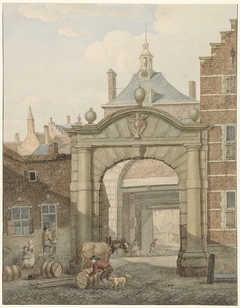 Doorkijkje door een poort te Dordrecht by Johannes van Lexmond