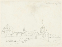 Gezicht op Gorinchem met de Arkelse poort (?) by Cornelis Pronk