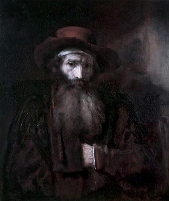 Half-length portrait of a man with beard and headscarf under his hat