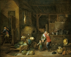 Interior of a Famhouse with Figures ('The Stolen Kiss') by David Teniers the Younger