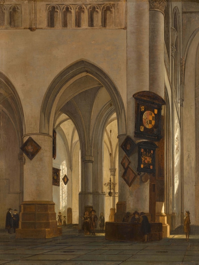 Interior of St Bavo Cathedral, Haarlem, with Figures Conversing