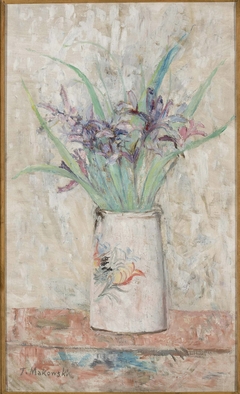 Irises in a white flower-vase by Tadeusz Makowski